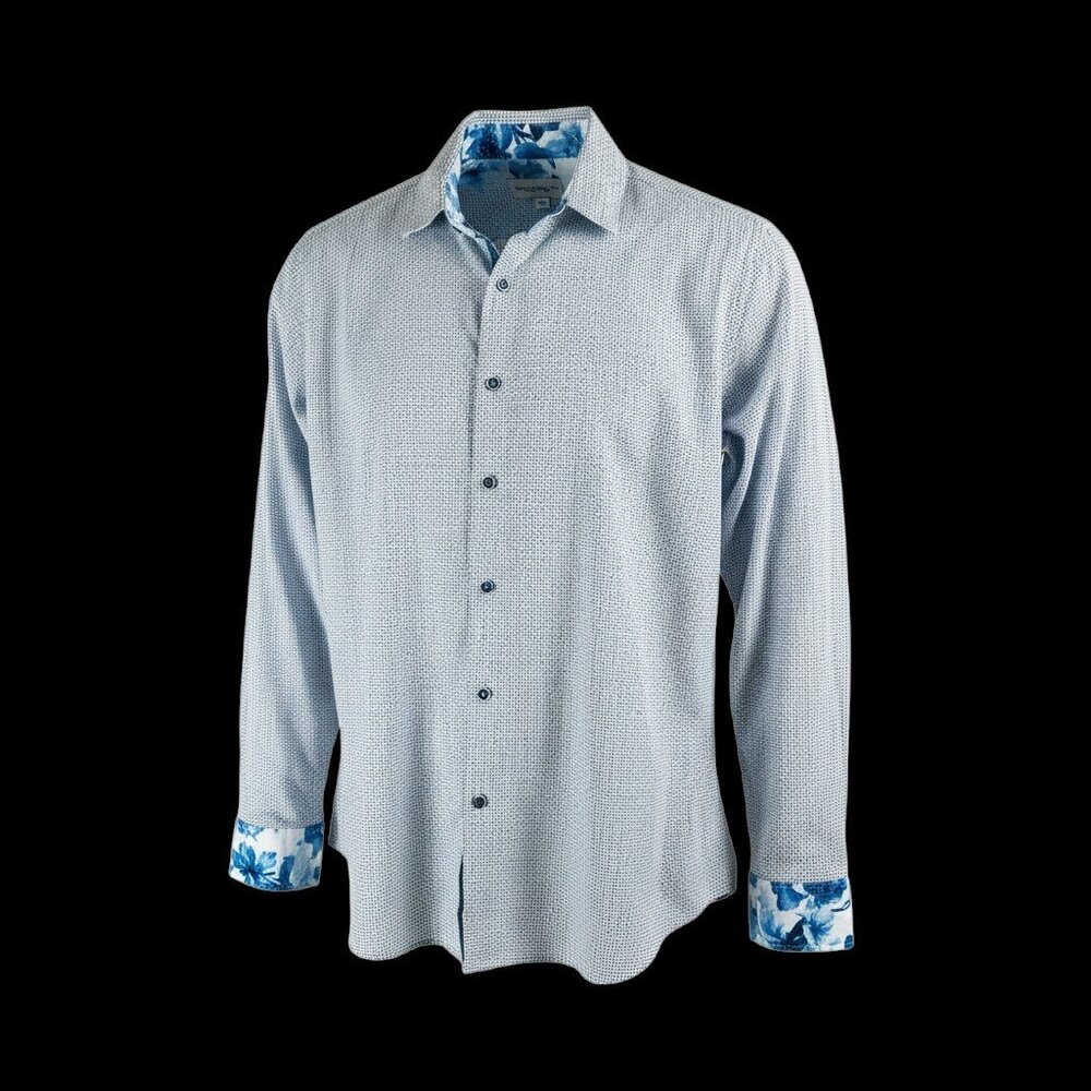 Thomas Sterling Flip Cuff Long Sleeve Button Up Shirt Blue Geometric Mens XL
